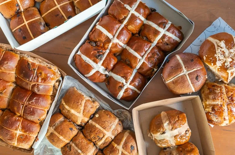 Traditional hot cross buns from Miller + Baker in Northbridge.