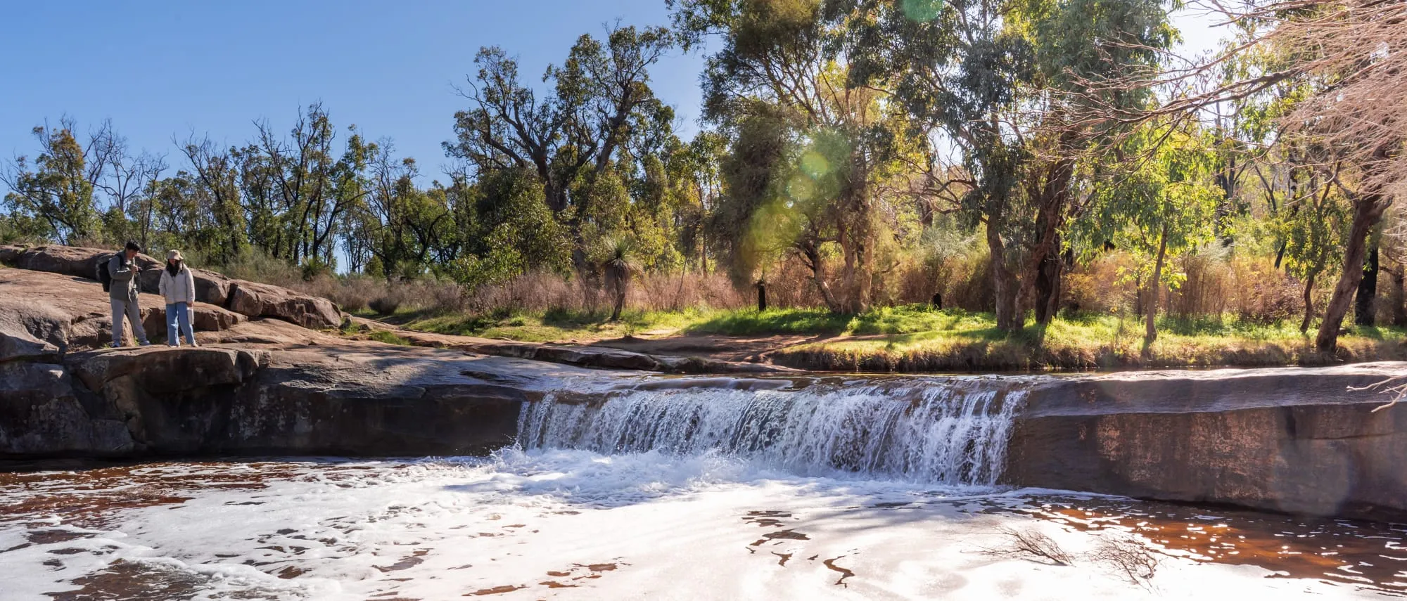 A cascading waterfall in the Perth Hills, at its best after winter rain.