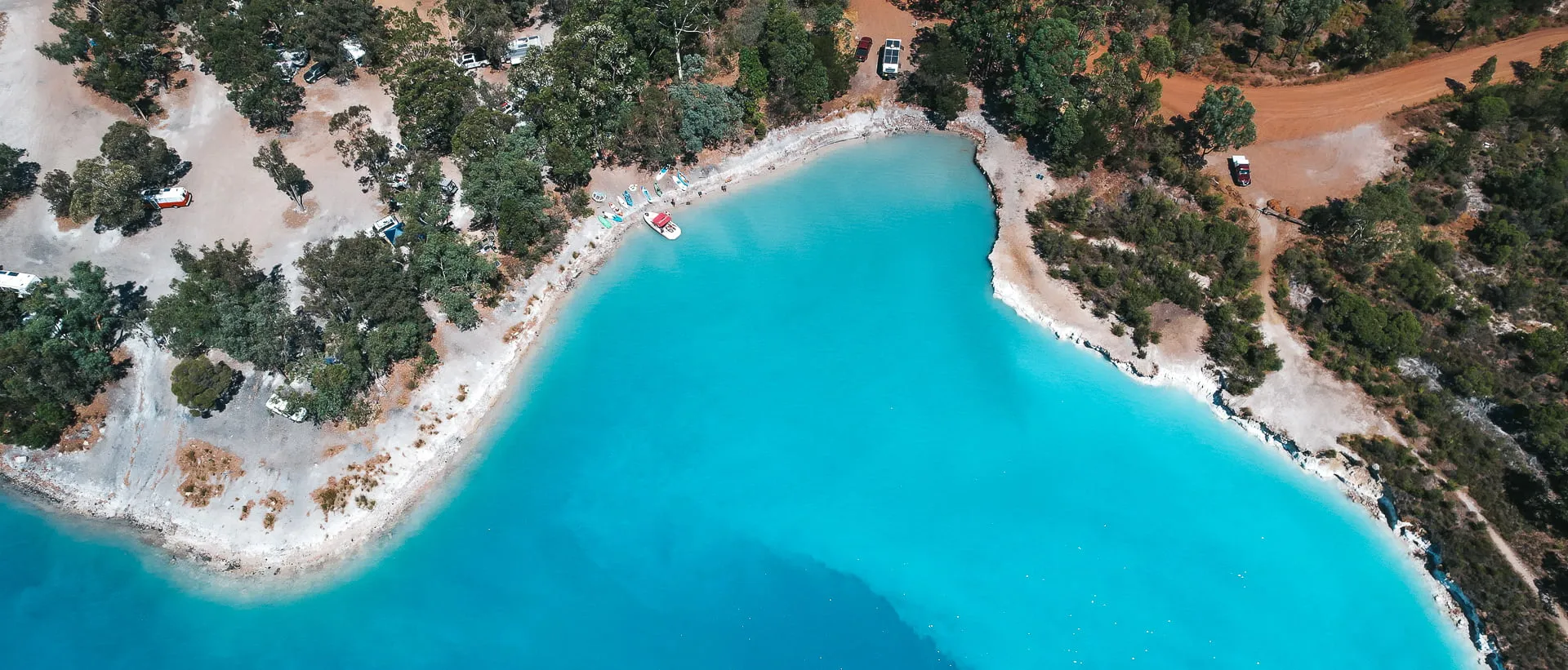 The bright azure-blue water of Stockton Lake, one of Western Australia's blue lakes near Collie.