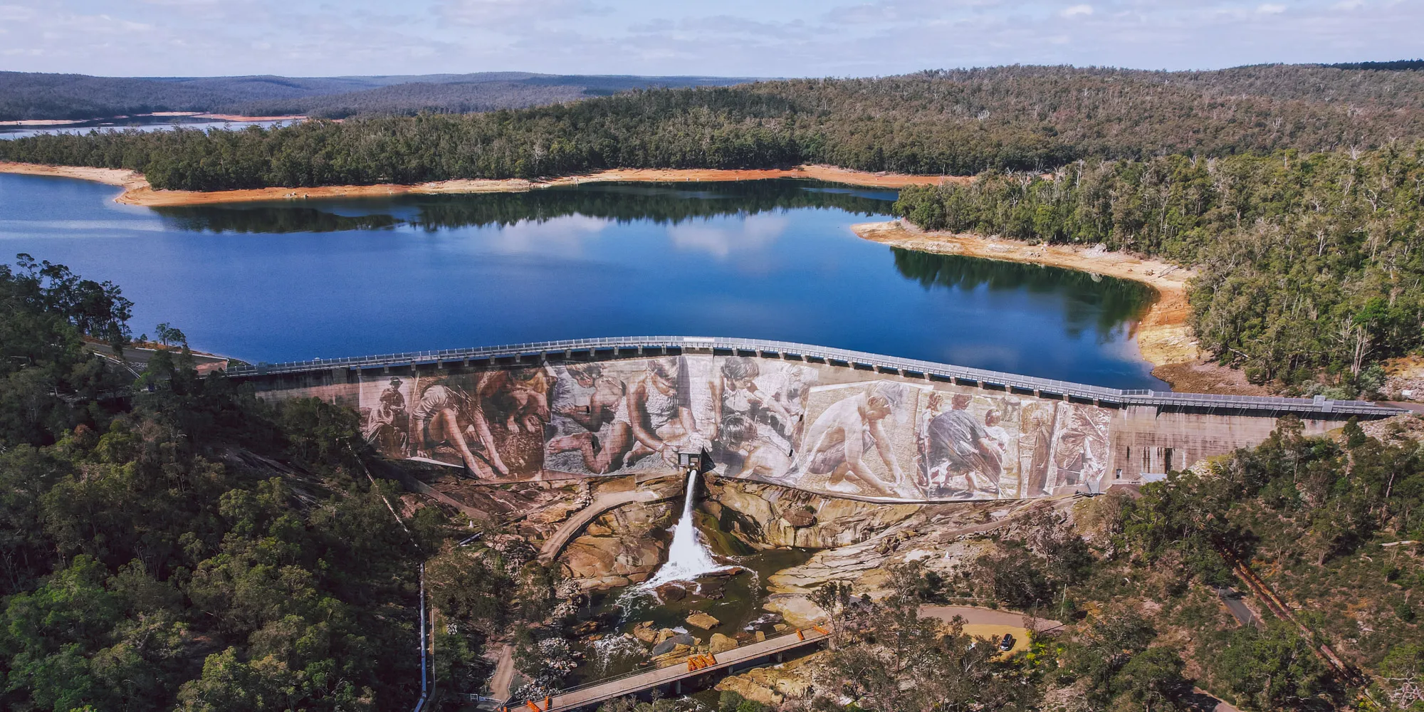 The Wellington Dam Mural, the largest dam mural in the world, near Collie in Western Australia.